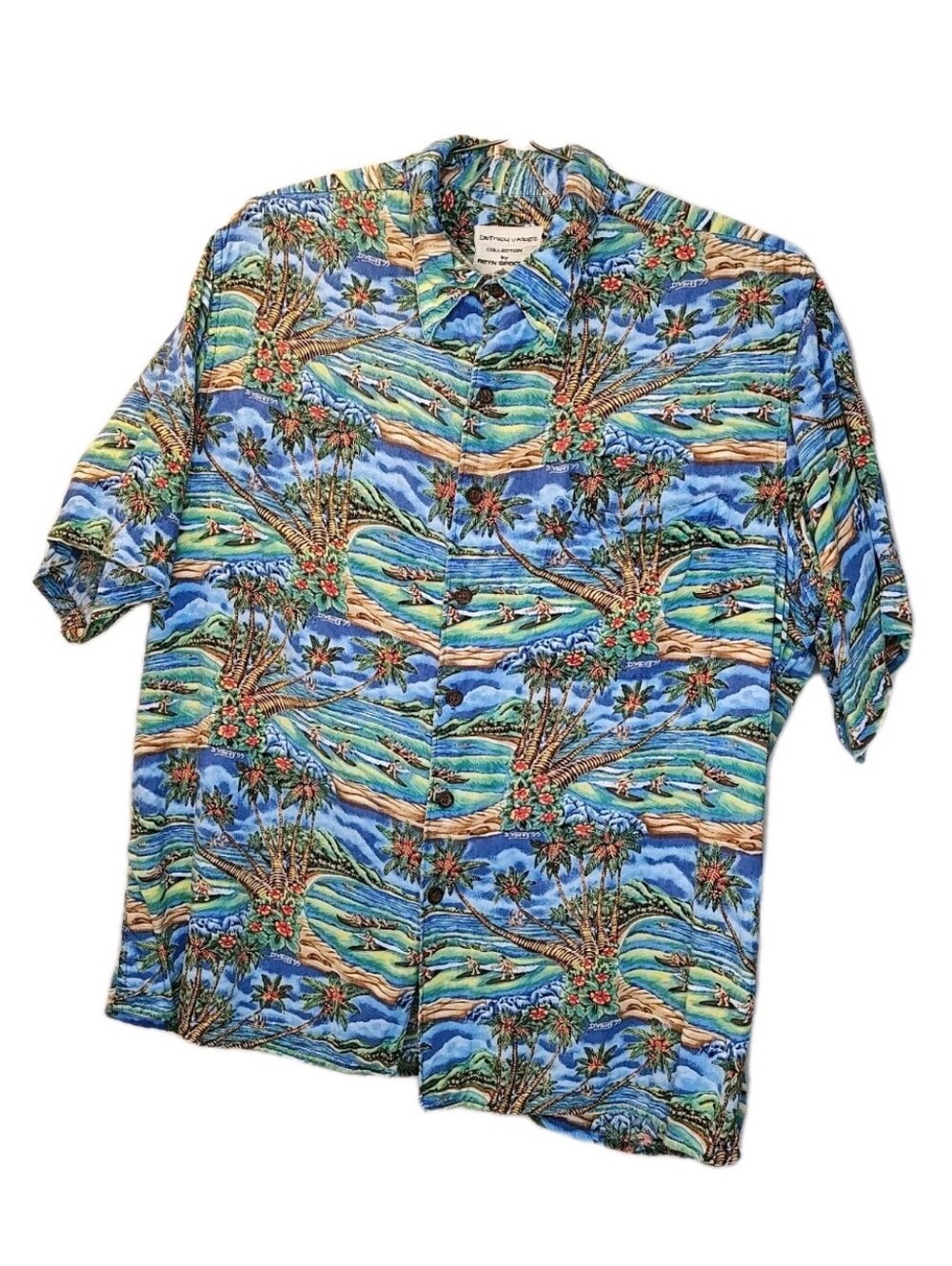 Detrich Varez Reyn Spooner Surfing Hawaiian Shirt Sz L Blue Coconut Button Aloha
